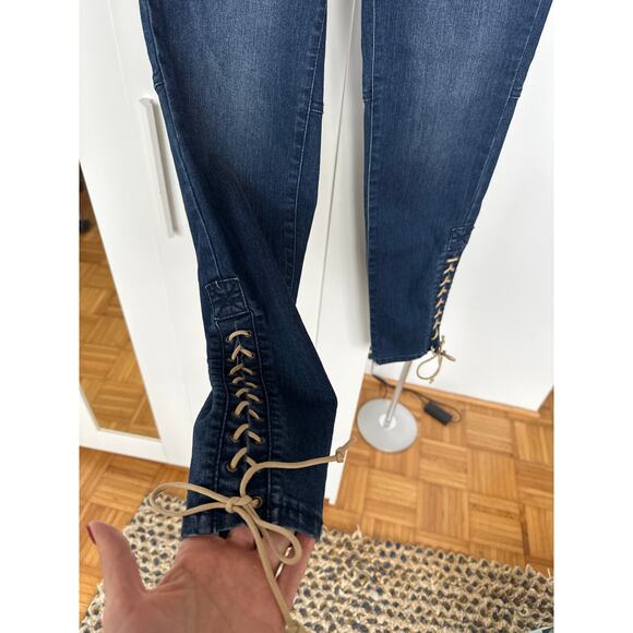 Vintage Y2K Cache Lace up Embellished Jeans, Size 6, Like New - Picture 2 of 8